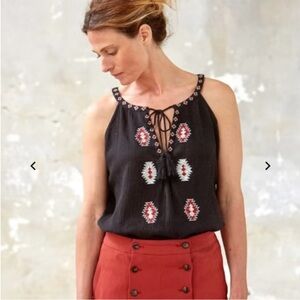 Sézane Kerala Embroidered Black Sleeveless Top